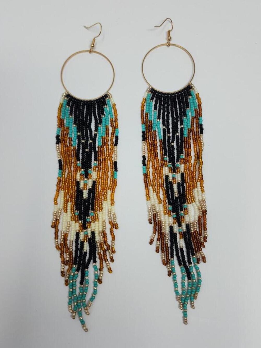 Birds of a Feather Boho Beaded Fringe Hoop Earrings